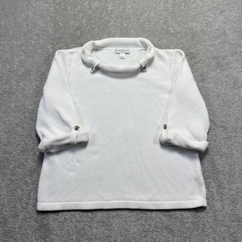 VTG‎ Christopher & Banks Sweater Womens XL/P White Cotton Roll Neck 3/4 Sleeve